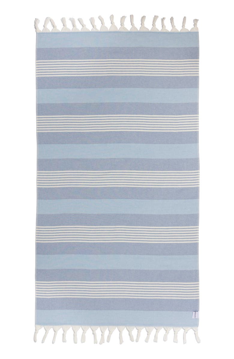 InfuseZen Breeze Striped Organic Turkish Towel with Soft Terry Cloth Back, Main, color, Blue