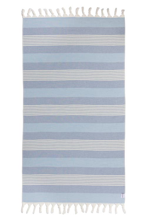 Infusezen Breeze Striped Organic Turkish Towel With Soft Terry Cloth Back In Blue