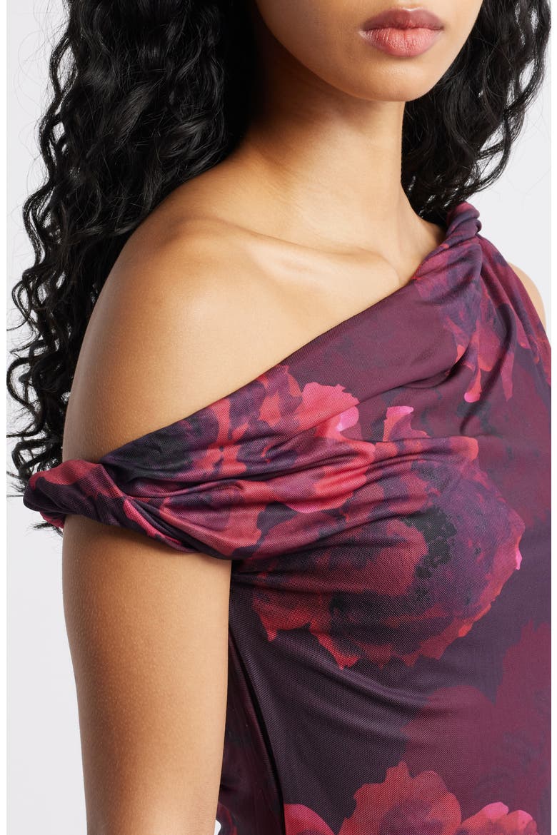 Mischa Twist Strap Mermaid Gown, Alternate, color, BURGUNDY FLORAL