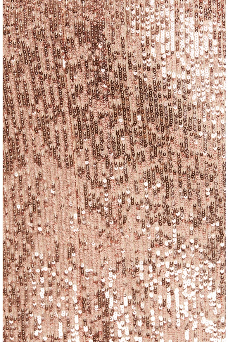 Ruffle Trim Sequin Dress, Alternate, color, ROSE GOLD