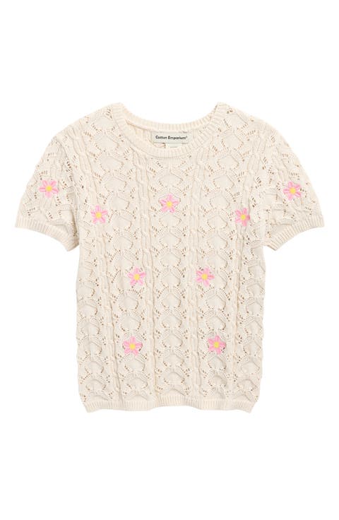 Kids
 Floral Embroidery Pointelle Sweater (Big Kid)
