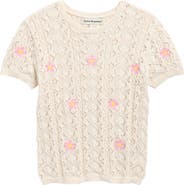 Cotton Emporium Kids' Floral Embroidery Pointelle Sweater