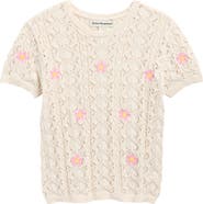 Cotton Emporium Kids' Floral Embroidery Pointelle Sweater