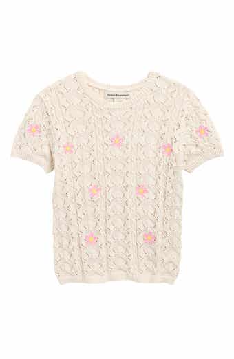 Kids' Floral Embroidery Pointelle Sweater