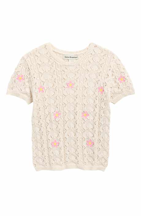 Kids' Floral Embroidery Pointelle Sweater