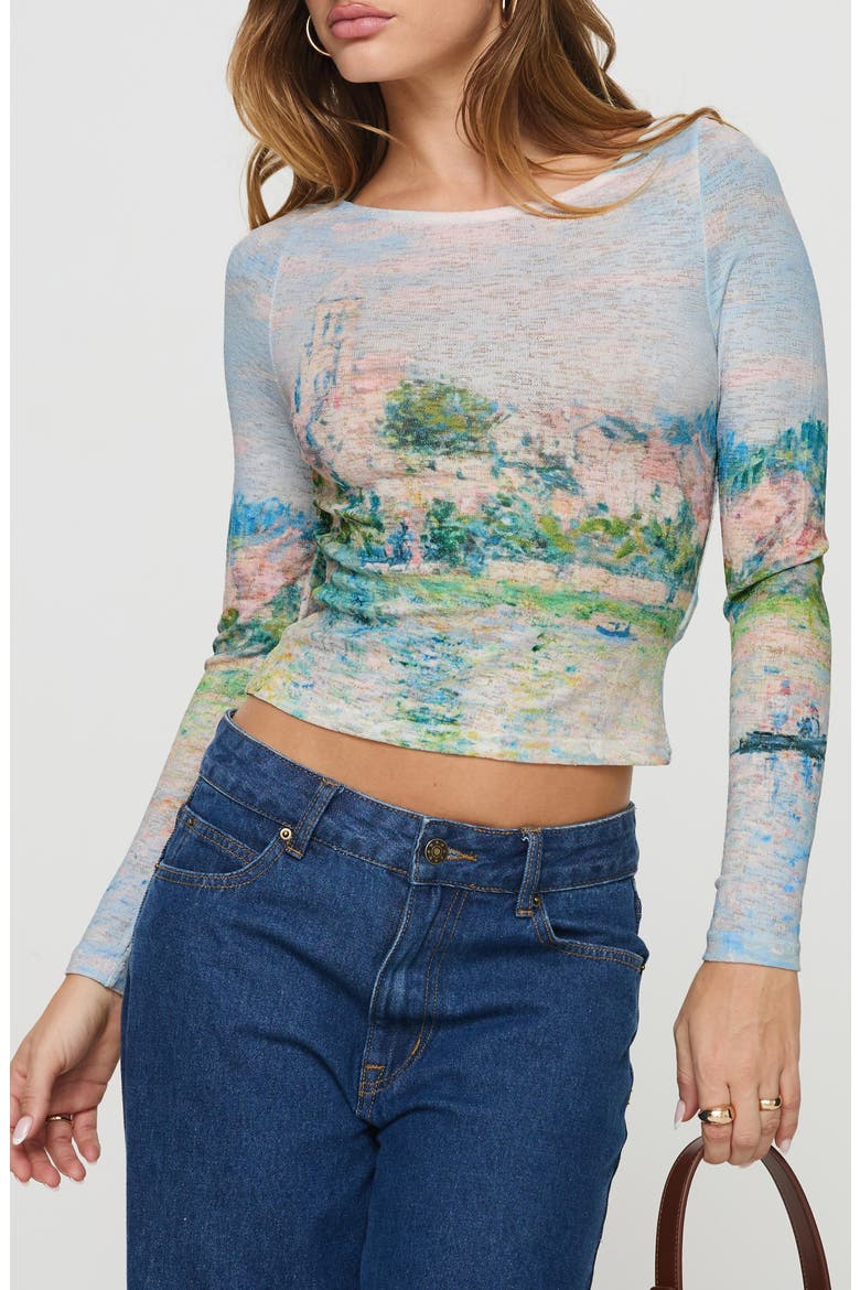 Castle on the Hill Long Sleeve Crop T-Shirt, Main, color, BLUE MULTI