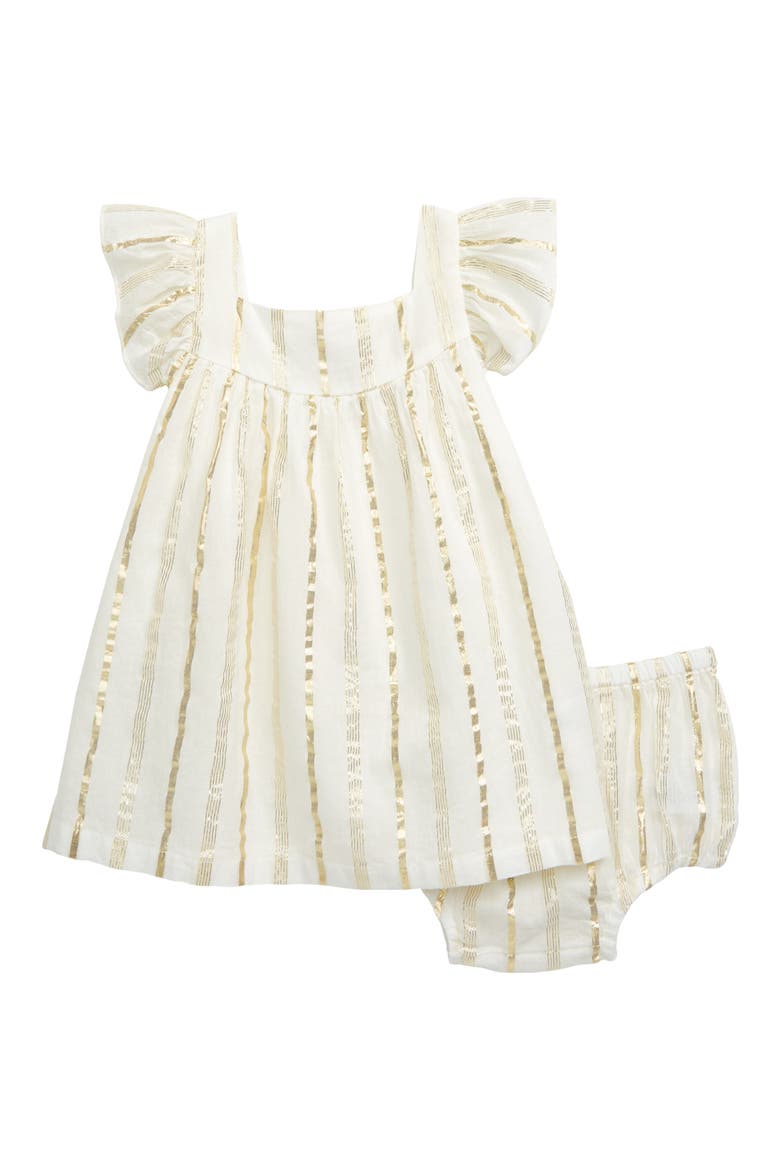 Sparkle Stripe Dress, Main, color, IVORY EGRET- GOLD STRIPE