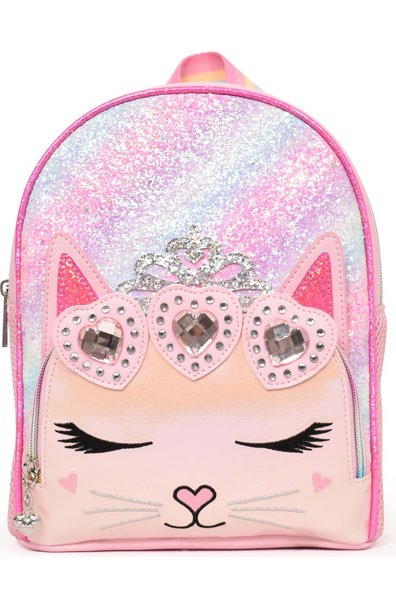 OMG Accessories Kids' Bella Diagonal Ombré Glitter Heart Crown Mini Backpack, Main, color,
