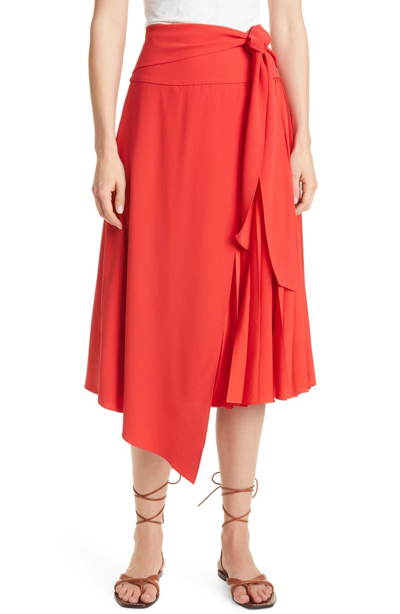 Alice + Olivia Zabana Asymmetrical Pleat Midi Skirt, Main, color,