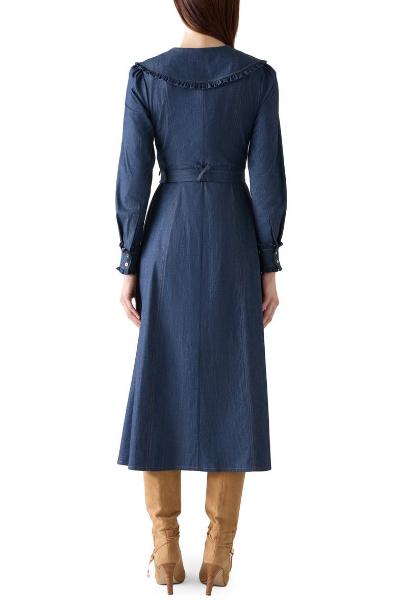 LK Bennett Pippa Long Sleeve Frill Shirtdress, Alternate, color, Blue Denim