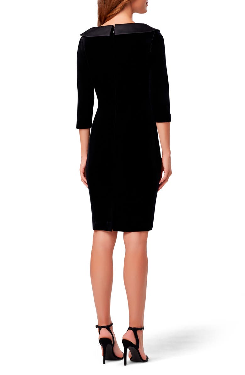 Tahari Ruched Portrait Collar Velvet Sheath Dress, Alternate, color, 