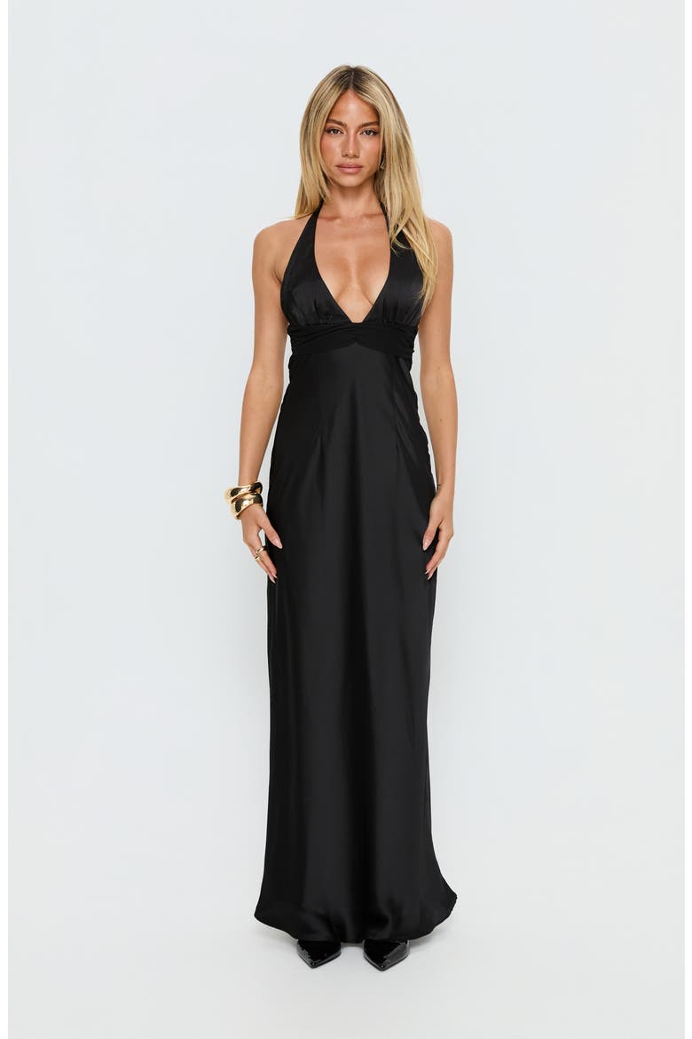 Odyssa Satin Halter Gown, Alternate, color, BLACK