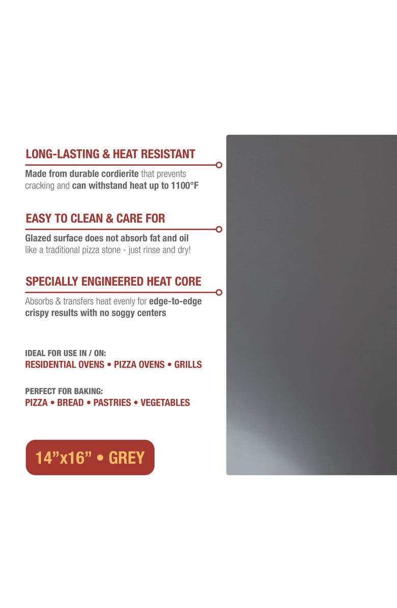 Old Stone Glazed Cordierite Rectangle Pizza Stone, 14x16-Inch, Alternate, color, Grey