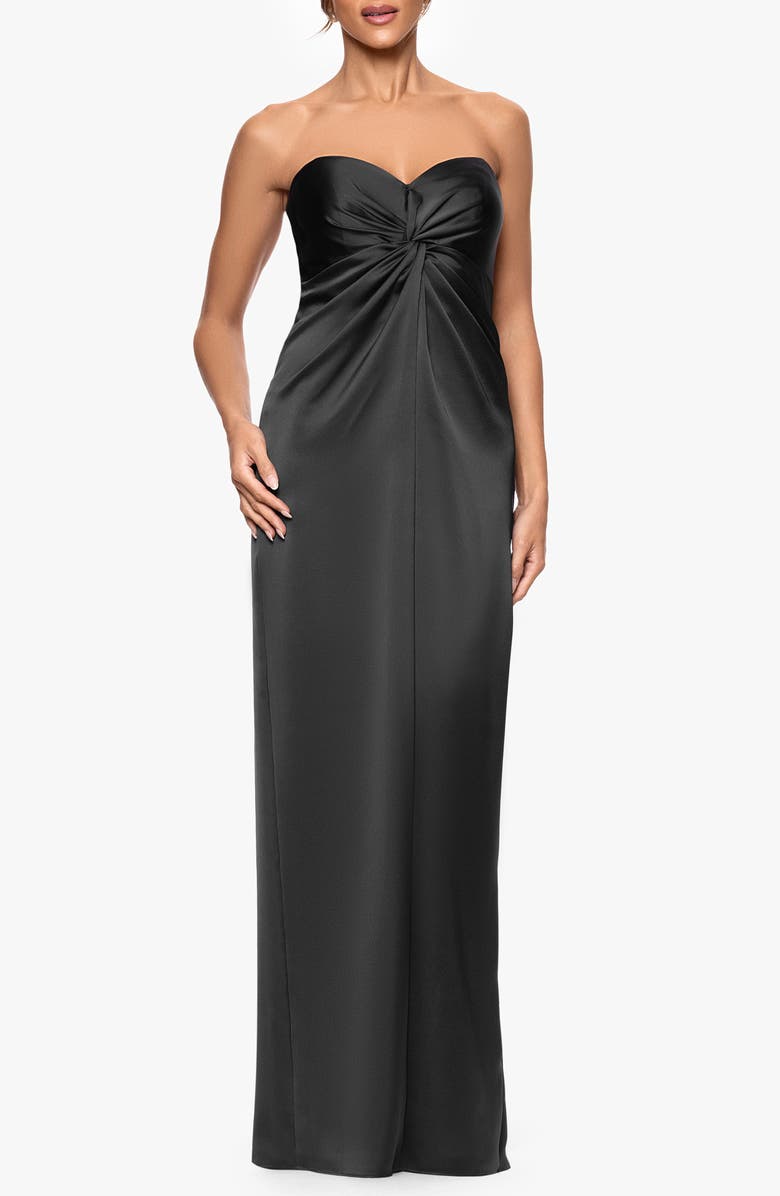 Xscape Evenings Strapless Satin Evening Gown, Main, color, Black