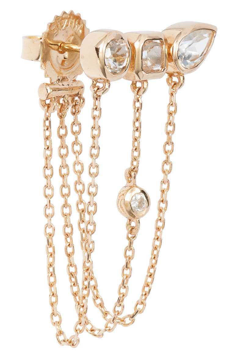 Cléo Diamond & White Topaz Triple Chain Drop Front/Back Earrings, Alternate, color, YELLOW GOLD