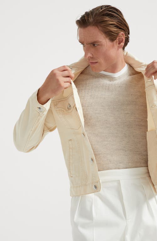 Brunello Cucinelli Classic White Denim Jacket For Men In Cream