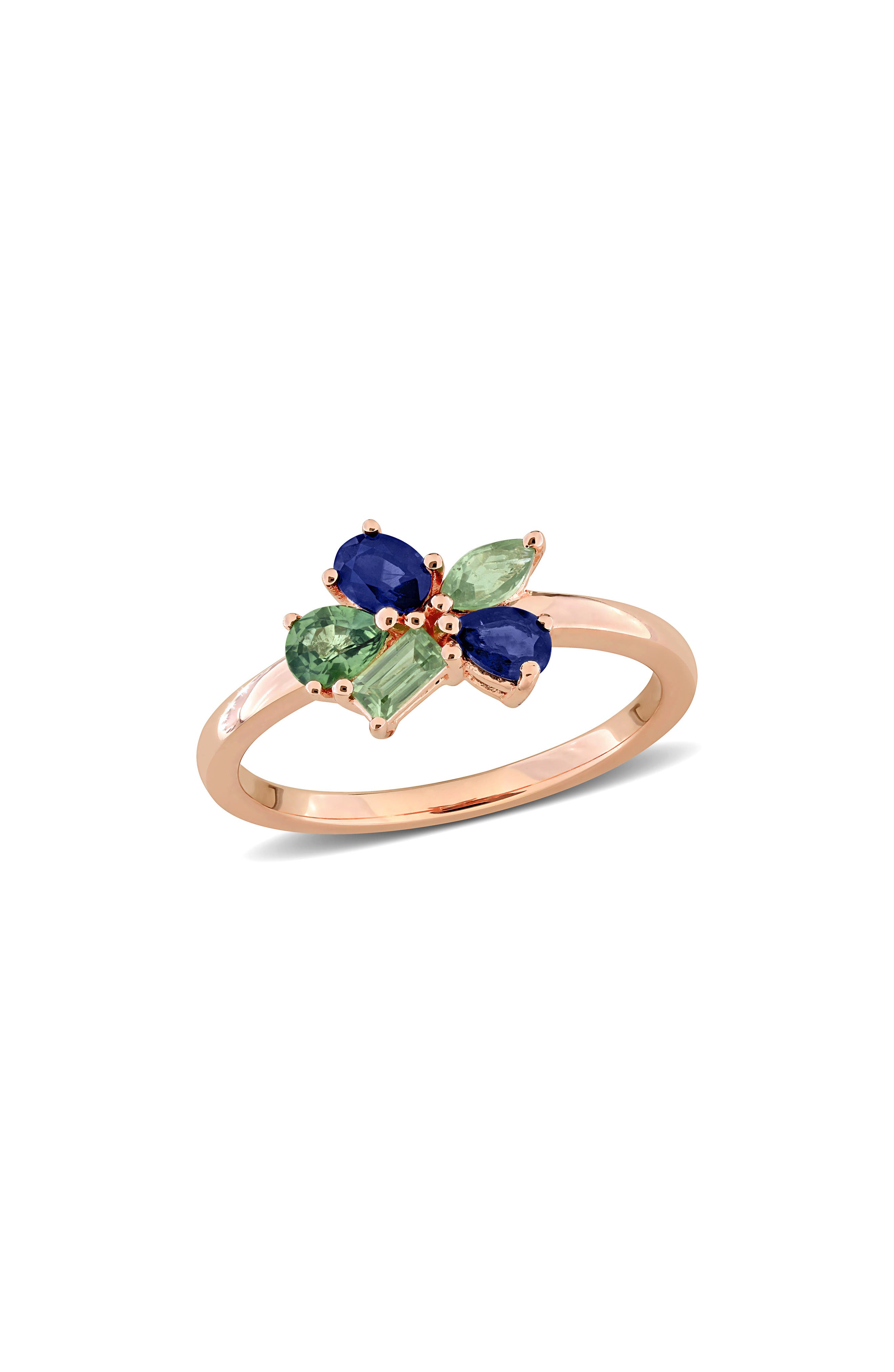 Mixed Cut Green and Blue Sapphire Ring