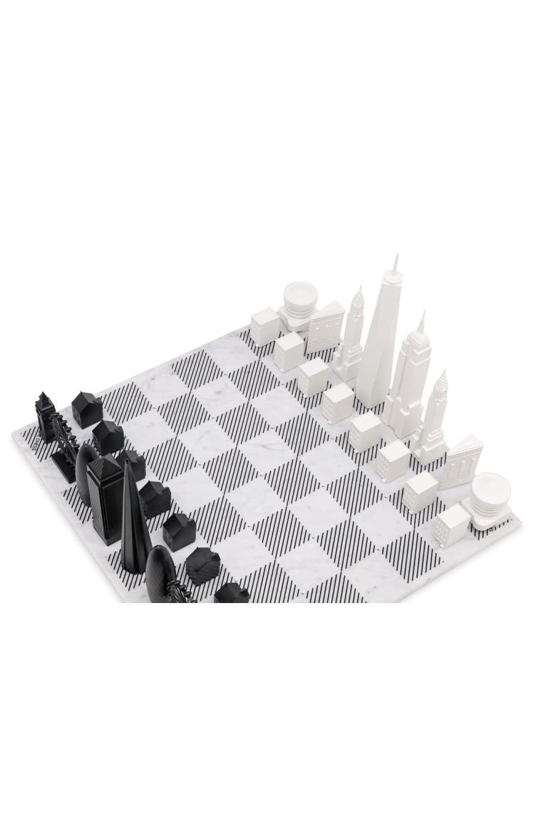 Chess Set Acrylic LONDON vs NEW YORK with Marble Hatch Board, Alternate, color, White