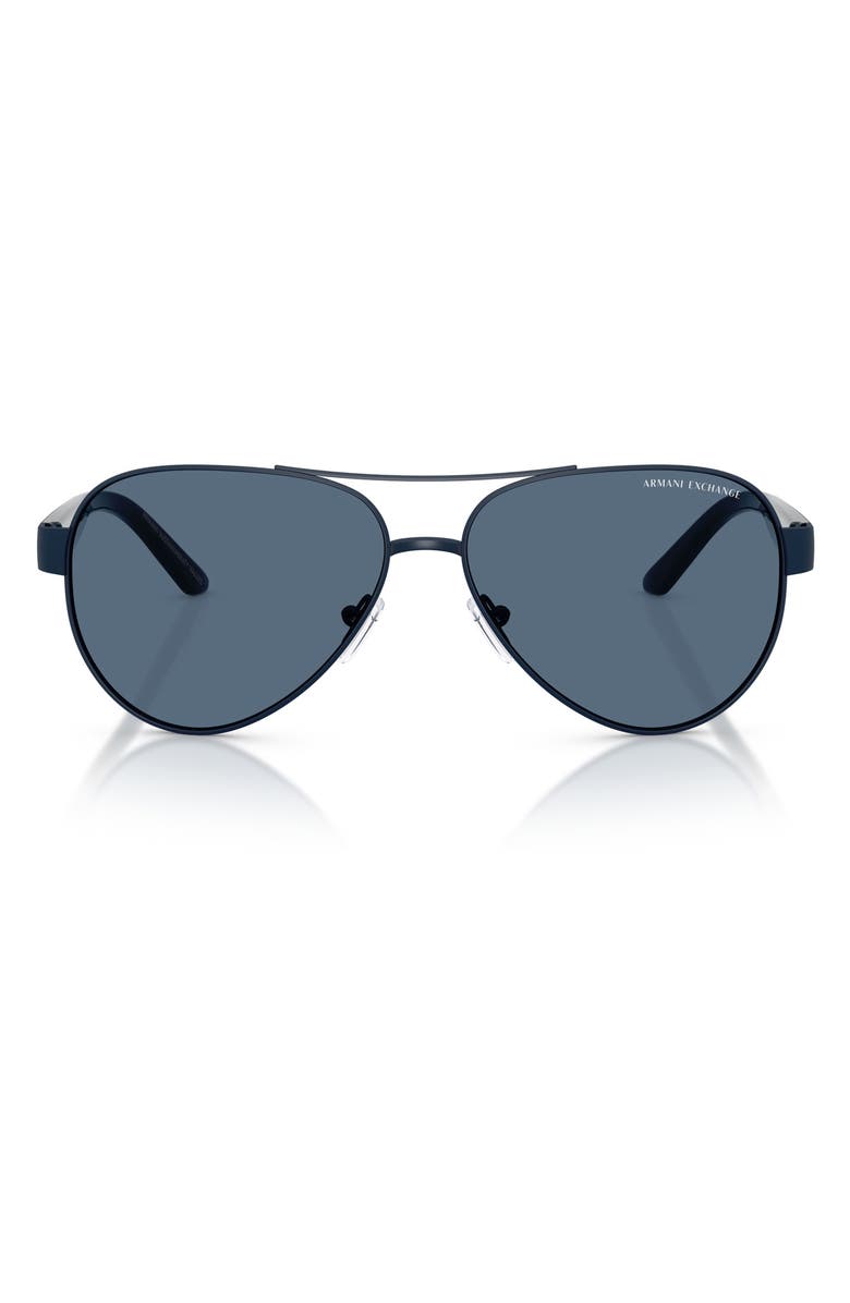 AX Armani Exchange 59mm Pilot Sunglasses, Main, color, Matte Blue / Dark Blue
