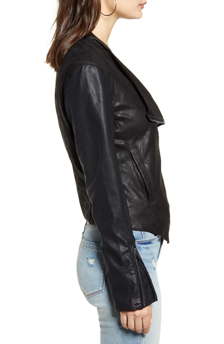 BLANKNYC Drape Front Faux Snakeskin Jacket, Alternate, color, 