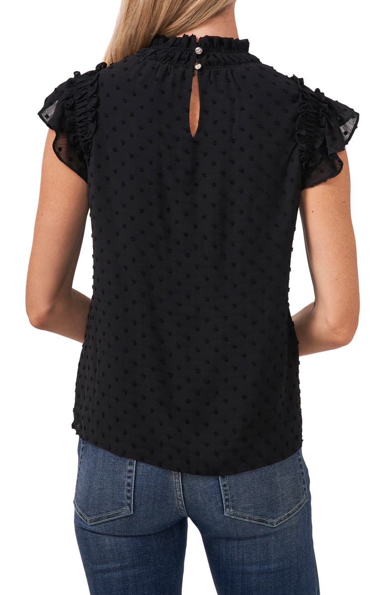 CeCe Clip Dot Ruffle Mock Neck Crepe Top, Alternate, color, 