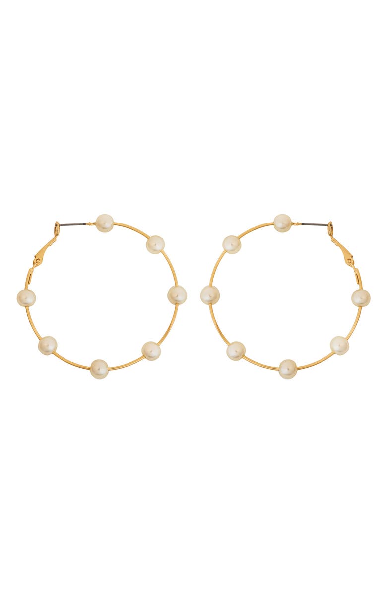 Panacea Faux Pearl Station Hoop Earrings, Main, color, White