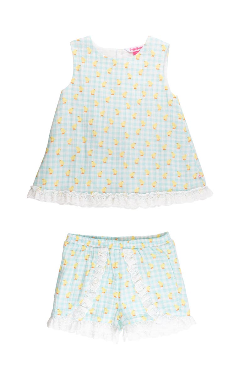 RuffleButts Cotton Gauze Swing Top and Short Set, Main, color, 