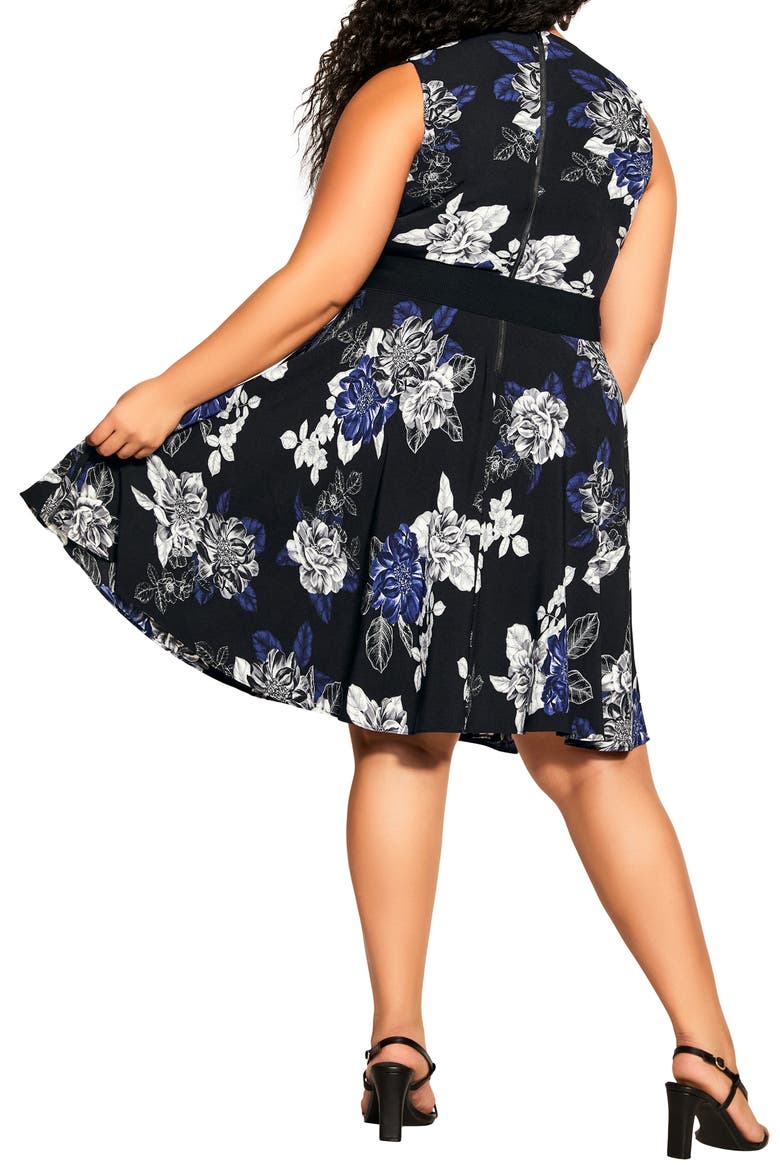Isabel Pleated Floral Fit & Flare Dress, Alternate, color, BLACK EPIC FLORAL