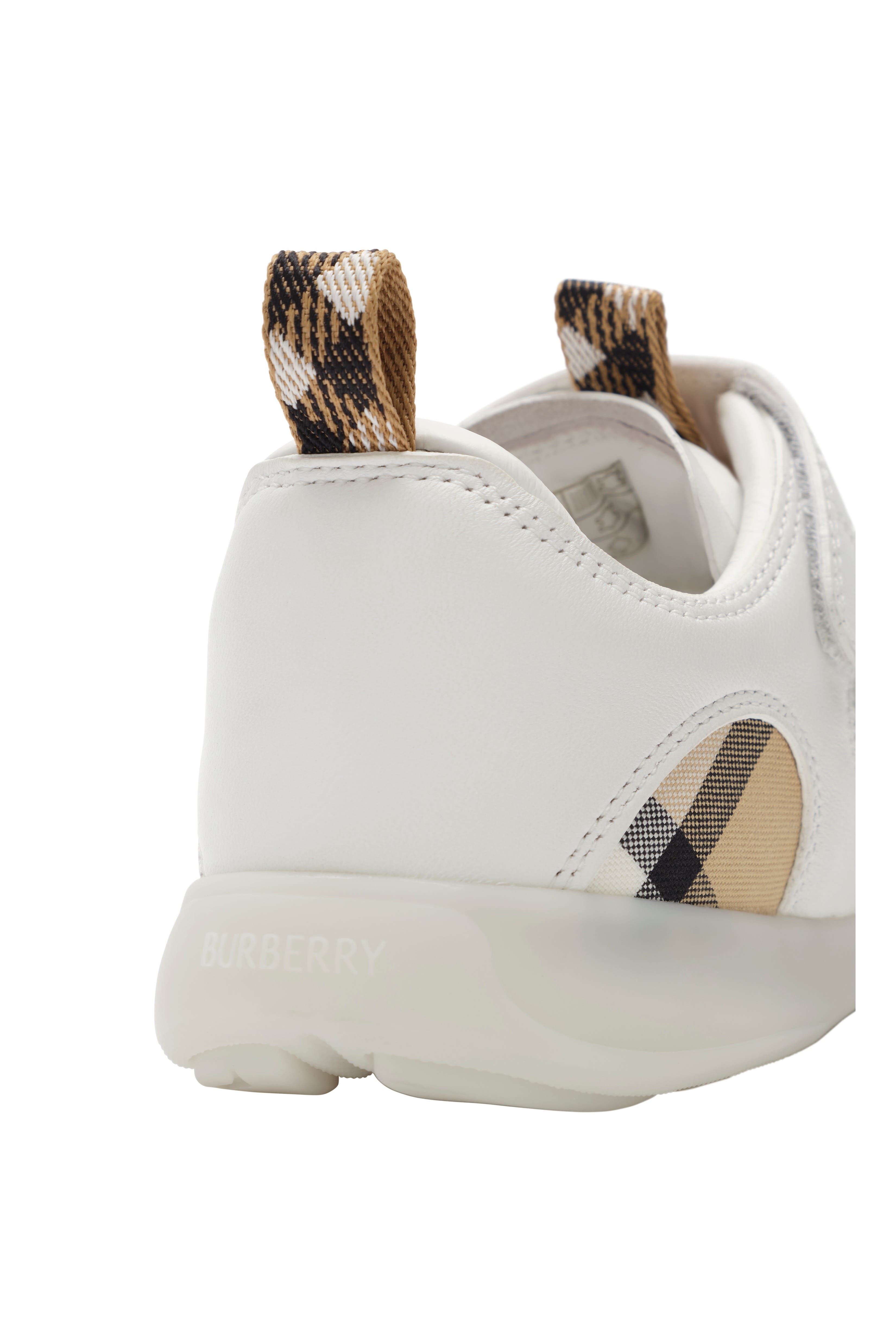 Check and Leather Matrix Sneakers, Alternate, color, Optic white
