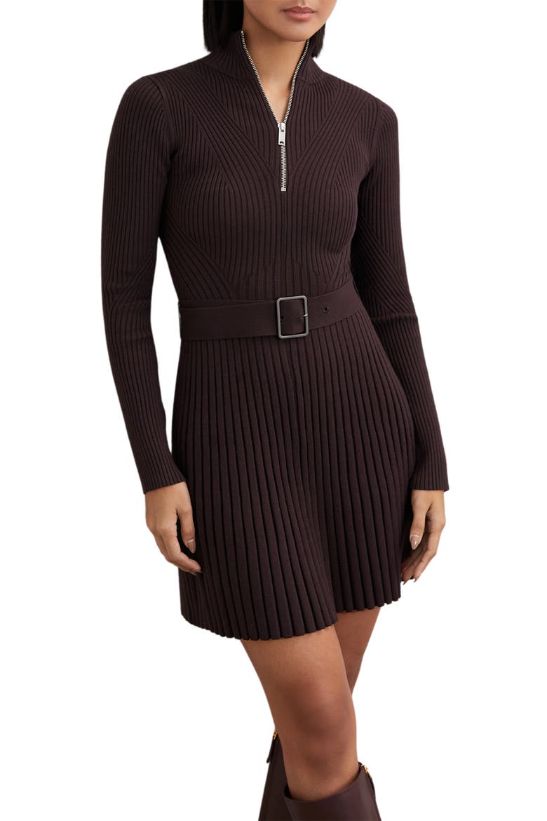 Vienna Belted Long Sleeve Rib Dress, Alternate, color, PLUM PURPLE