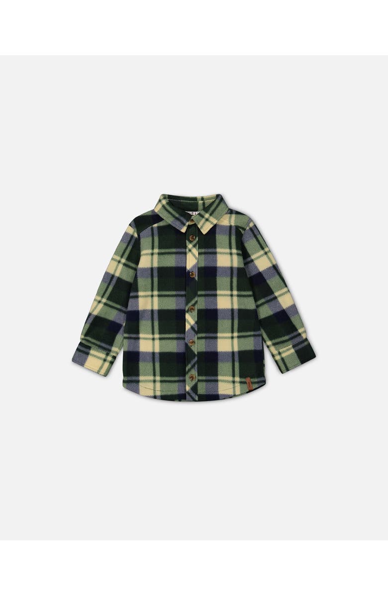 Deux par Deux Little Boy's Polar Fleece Shirt Plaid Green, Main, color, 