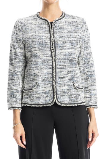 Max Studio Tweed Jacket In Ivory/navy