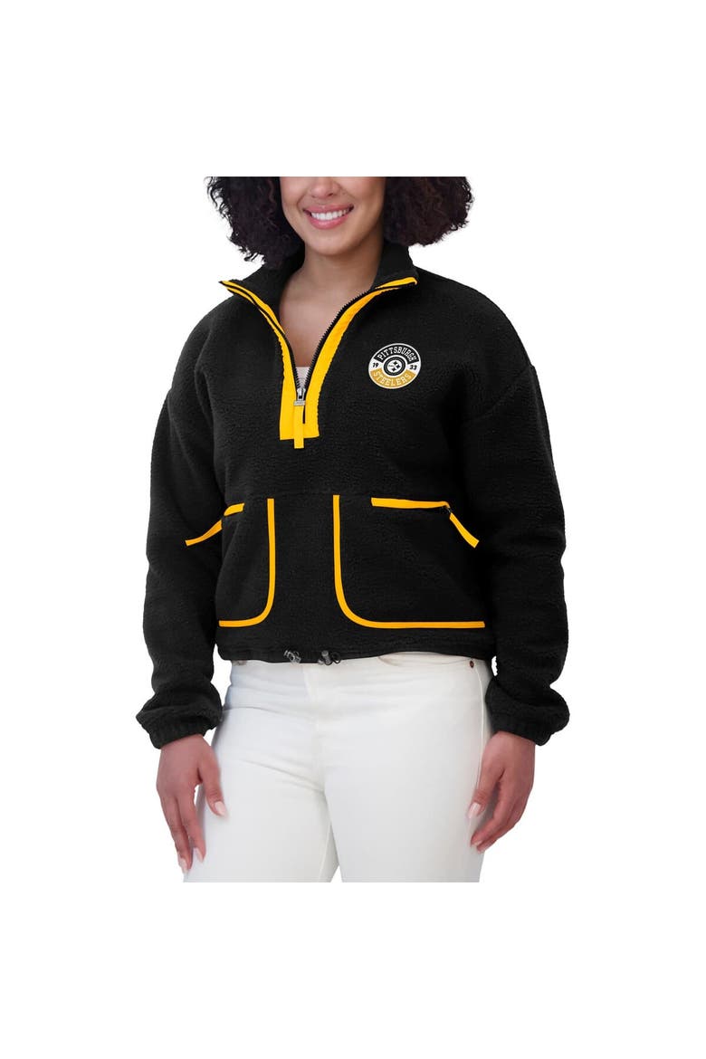 Women's WEAR by Erin Andrews Black Pittsburgh Steelers Polar Fleece Half-Zip Jacket, Alternate, color, Black