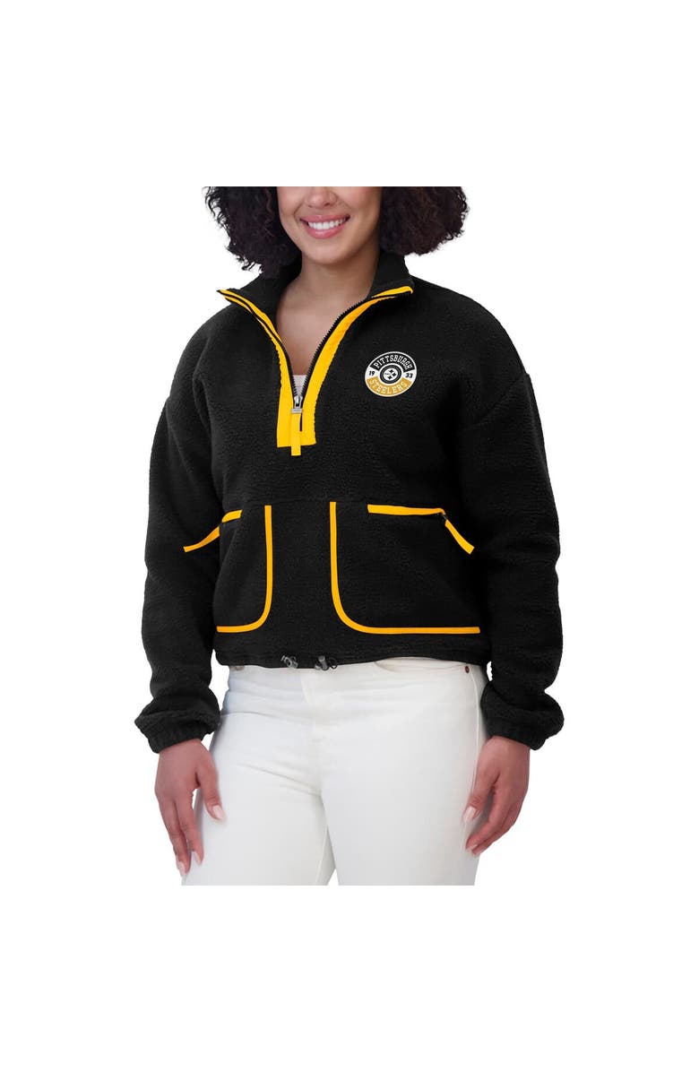 WEAR by Erin Andrews Women's WEAR by Erin Andrews Black Pittsburgh Steelers Polar Fleece Half-Zip Jacket, Alternate, color, Black