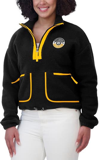 Women's WEAR by Erin Andrews Black Pittsburgh Steelers Polar Fleece Half-Zip Jacket