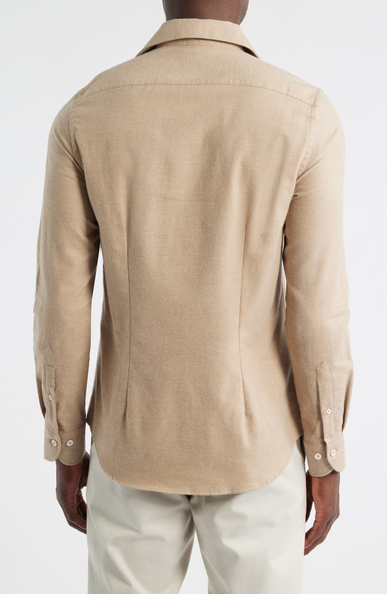 Aurélien Slim Fit Camp Collar Cotton & Cashmere Flannel Button-Up Shirt, Alternate, color, Beige