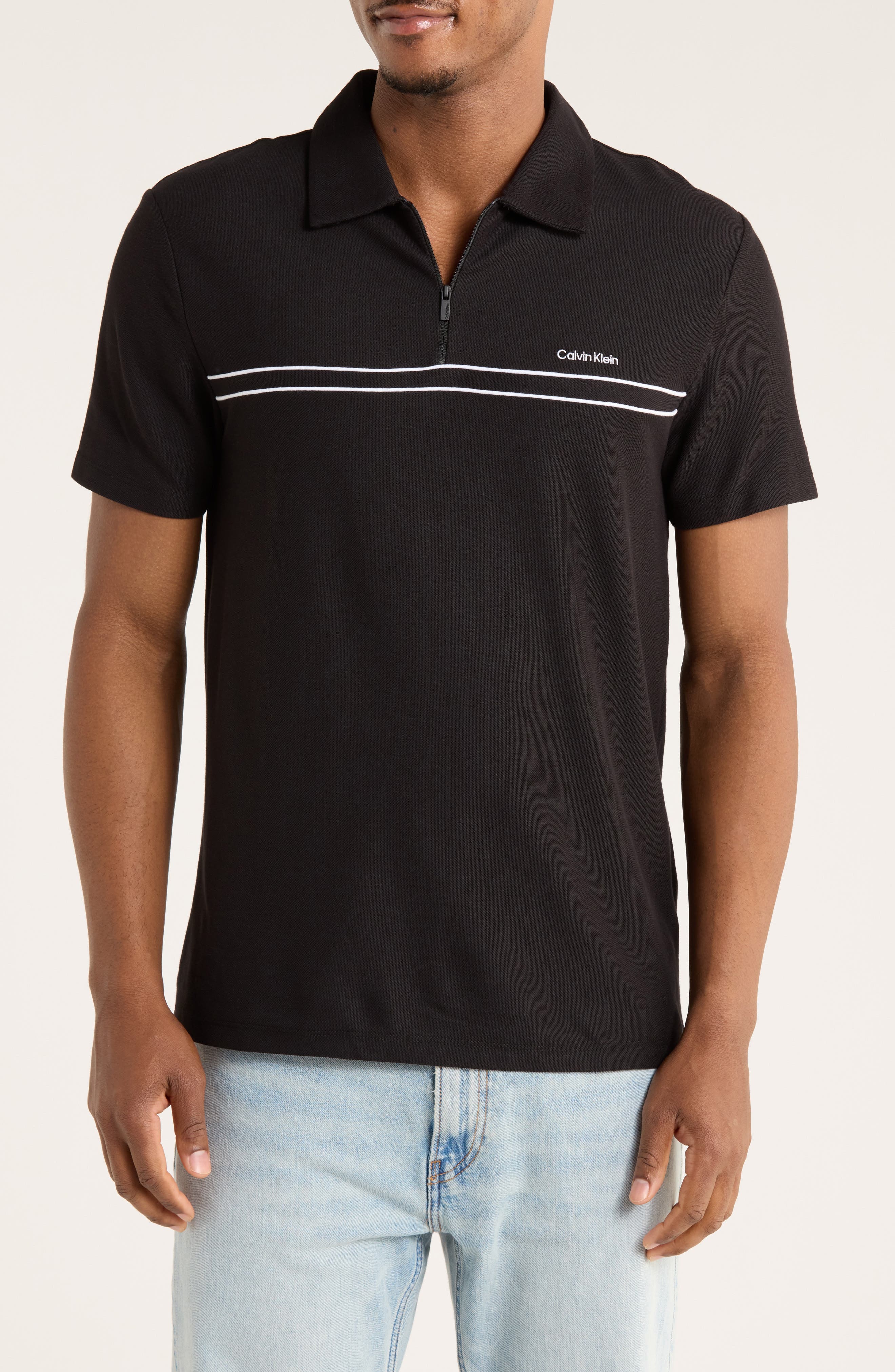 Calvin Klein Contrast Pipe Trim Quarter Zip Polo