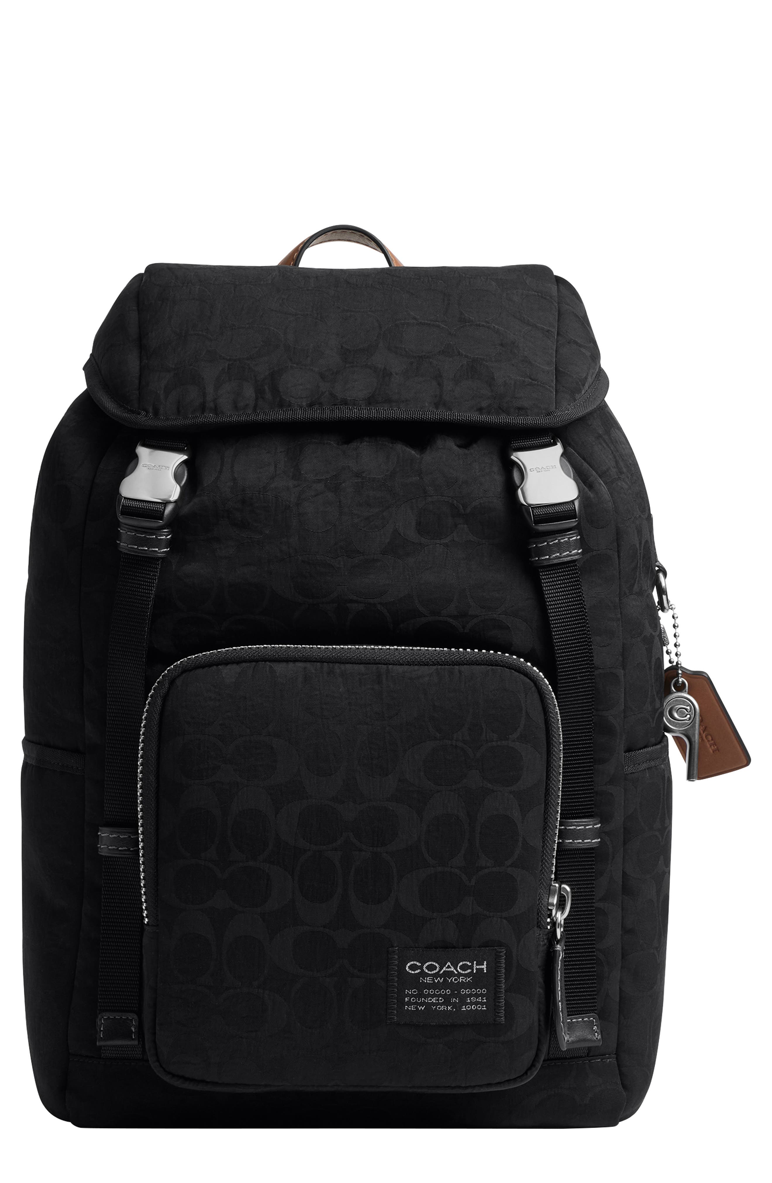 COACH Logan Backpack in Signature Nylon, Main, color, Black