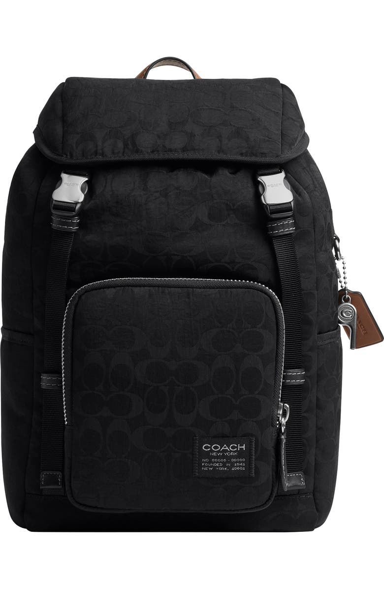 COACH Logan Backpack in Signature Nylon, Main, color, Black