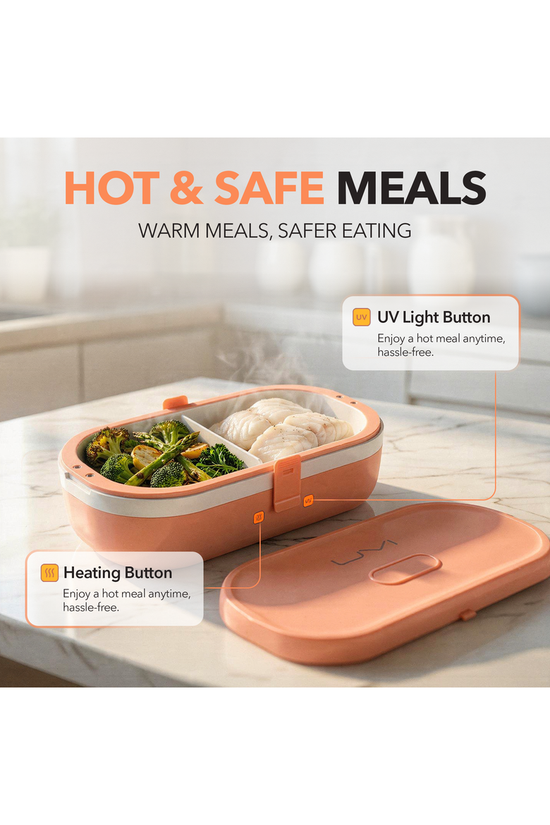 Self-Heating Lunch Box With USB-C Cord and UV Light Sanitizer, Alternate, color, Salmon