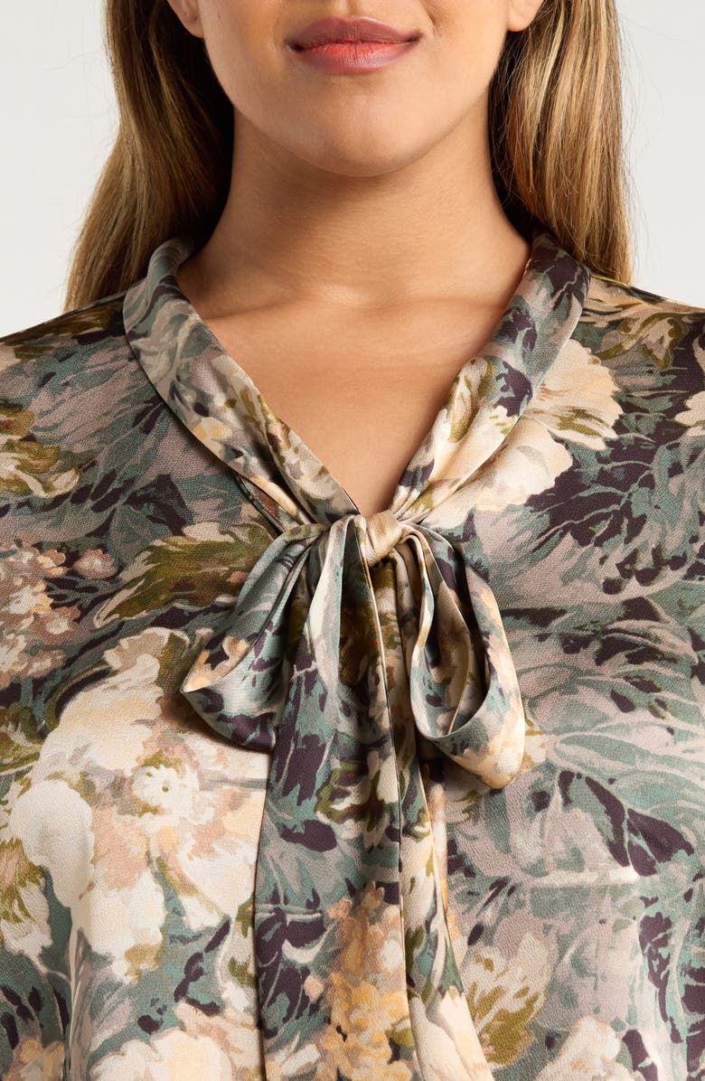 Tahari ASL Print Tie Neck Top, Alternate, color, Blush Sage Multi