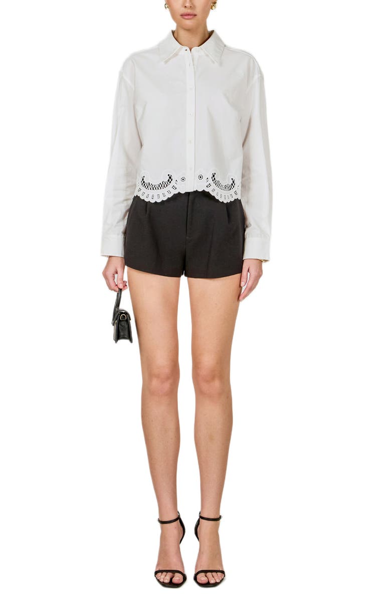 Endless Rose Embroidered Hem Button-Up Shirt, Alternate, color, White