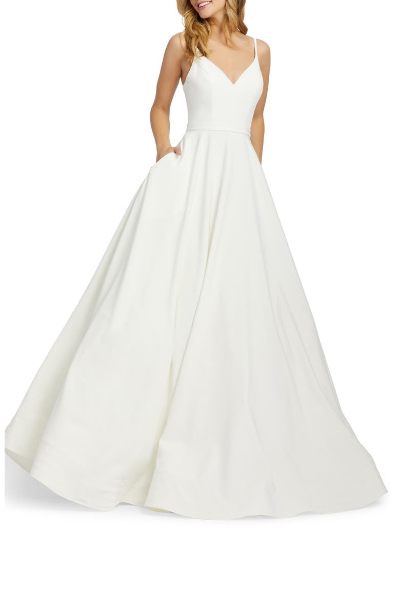 Classic  Sleeveless A-Line V-Neck Ballgown, Main, color, WHITE
