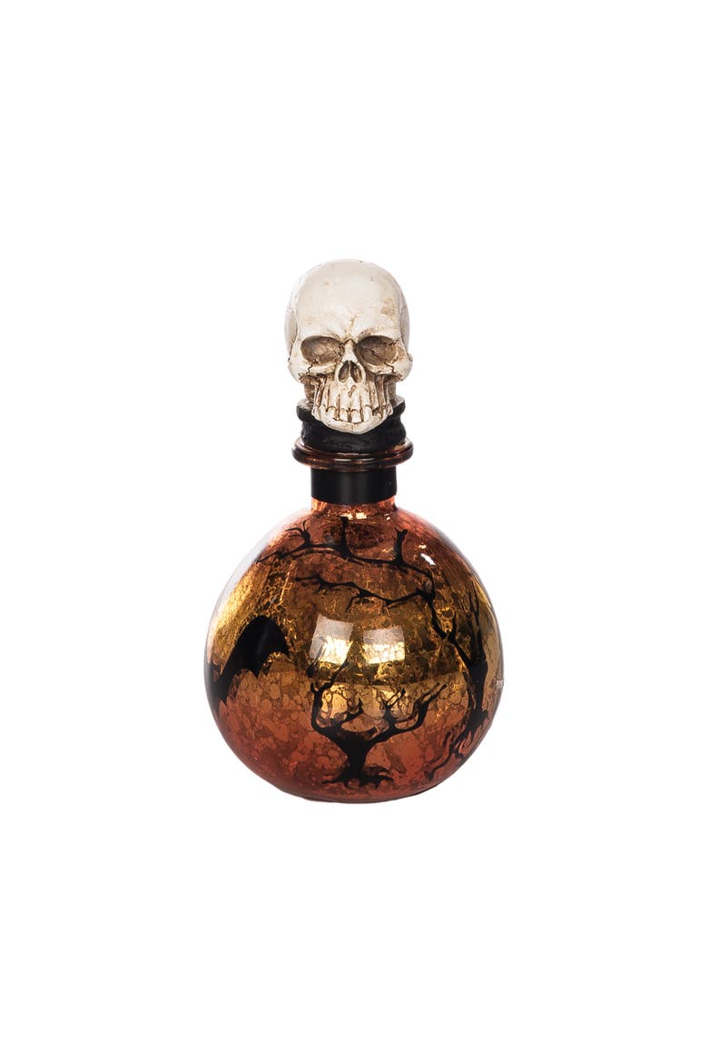 Amber Skull Decorative Glass Bottle Figurine 5" x 7", Main, color, Yellow
