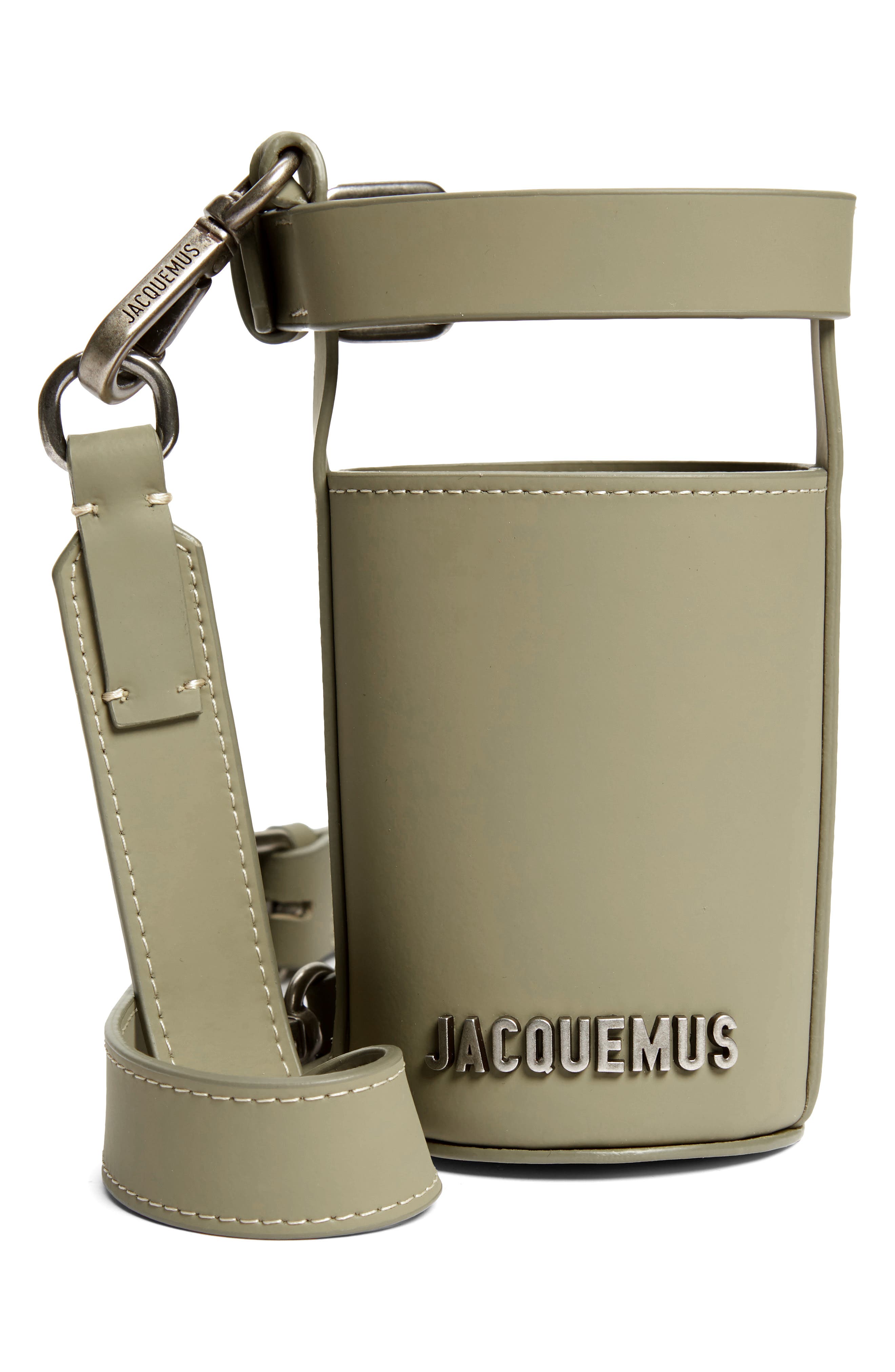 Le Porte Gourde Crossbody Leather Bottle Holder, Main, color, KAKI