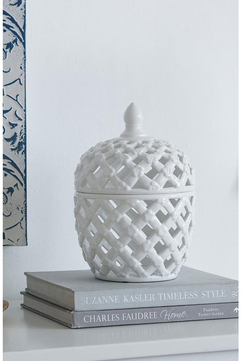 Ballas Bird Large Lidded Jar, Alternate, color, WHITE