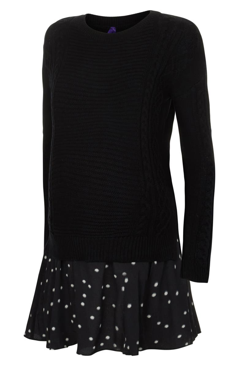 Seraphine Polka Dot Dress & Cable Knit Sweater Maternity/Nursing Set, Alternate, color, 
