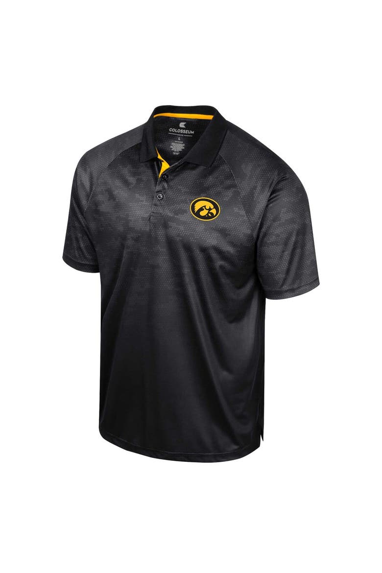 Men's Colosseum Black Iowa Hawkeyes Honeycomb Raglan Polo, Alternate, color, Black