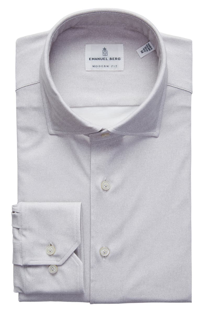 Emanuel Berg 4Flex Modern Fit Knit Dress Shirt, Alternate, color, Light Grey