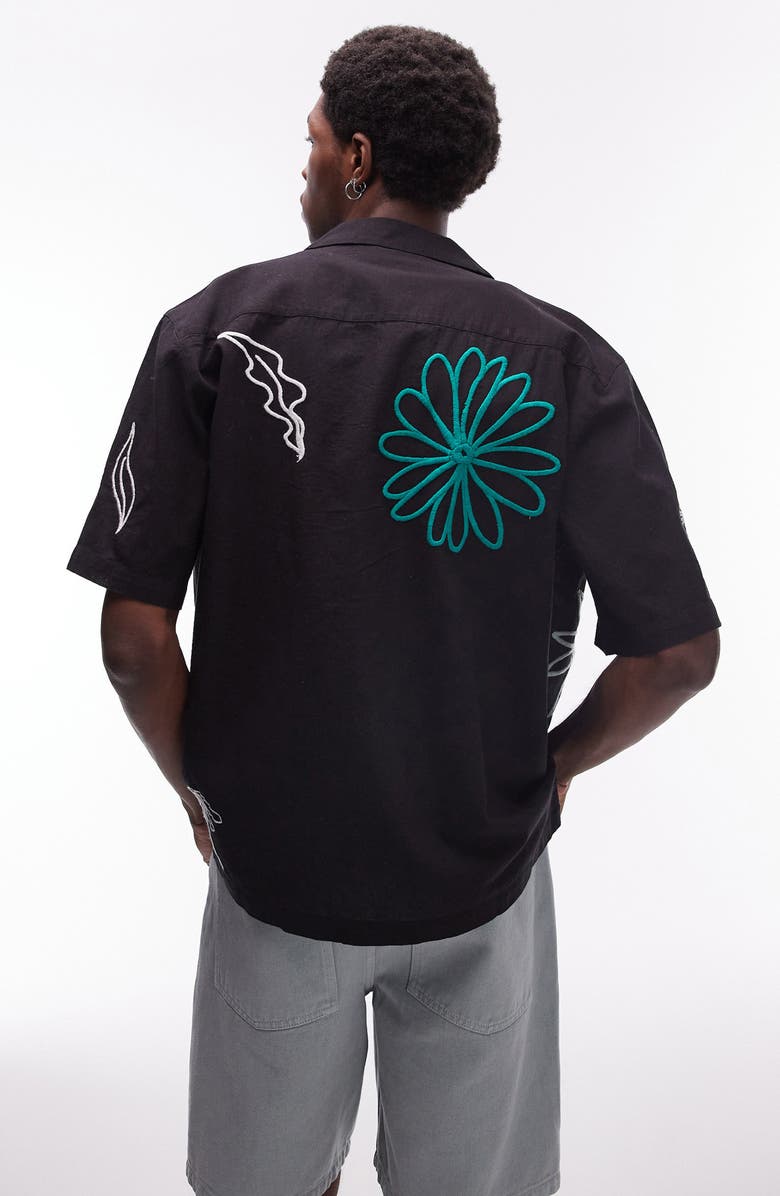 Topman Floral Cotton & Linen Camp Shirt, Alternate, color, 